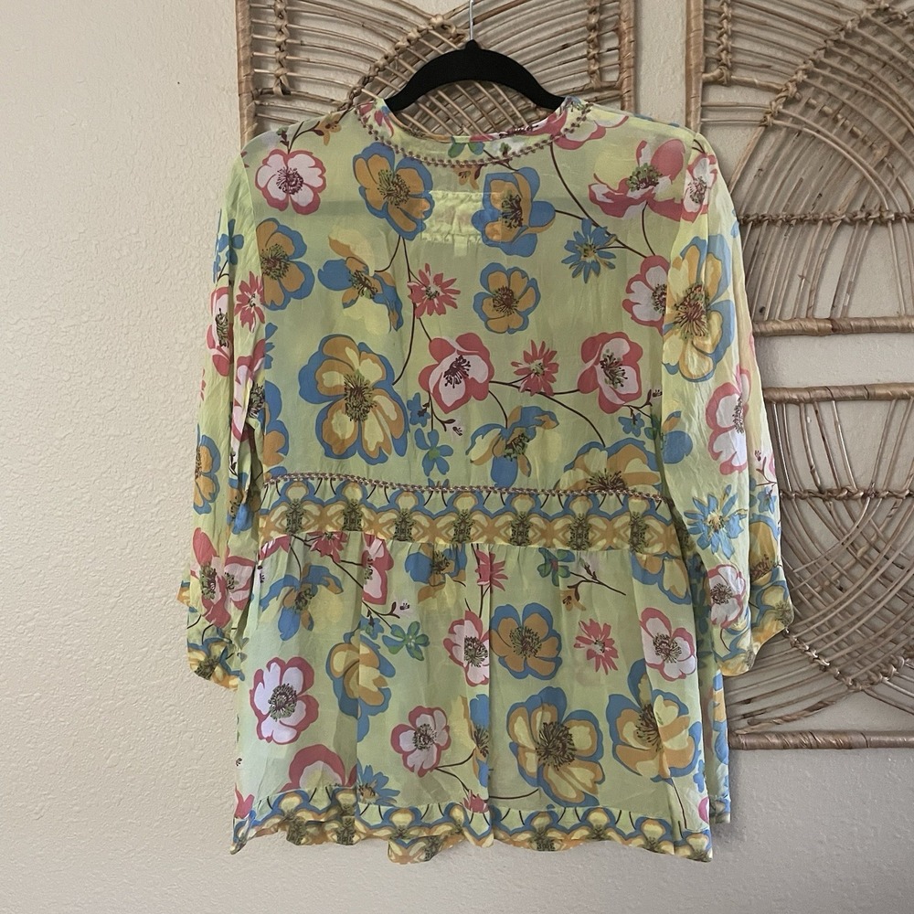 Johnny Was Floral V-Neck Top Blouse Y2K Whimsy Boho Artsy Women's Sz L B5 - Picture 2 of 10